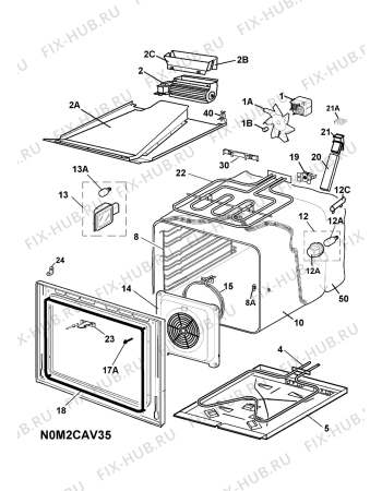 Взрыв-схема плиты (духовки) Electrolux EKC60054X 400V - Схема узла H10 Main Oven Cavity (large)